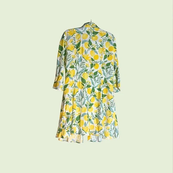 NWT Martha Stewart Collection Lemon Print Linen Blend Midi Shirt Dress L - Picture 2 of 4